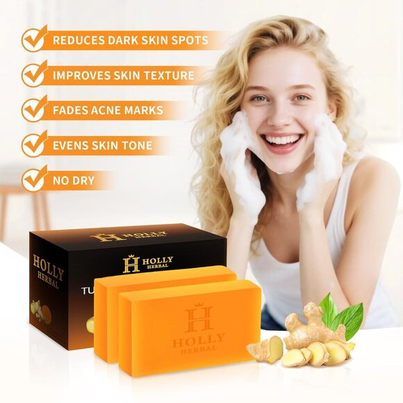 XXL 2 Pack Turmeric Soap Bar - Kojic Acid Soap Dark Spot Remover & Scars - Origi - Picture 5 of 7